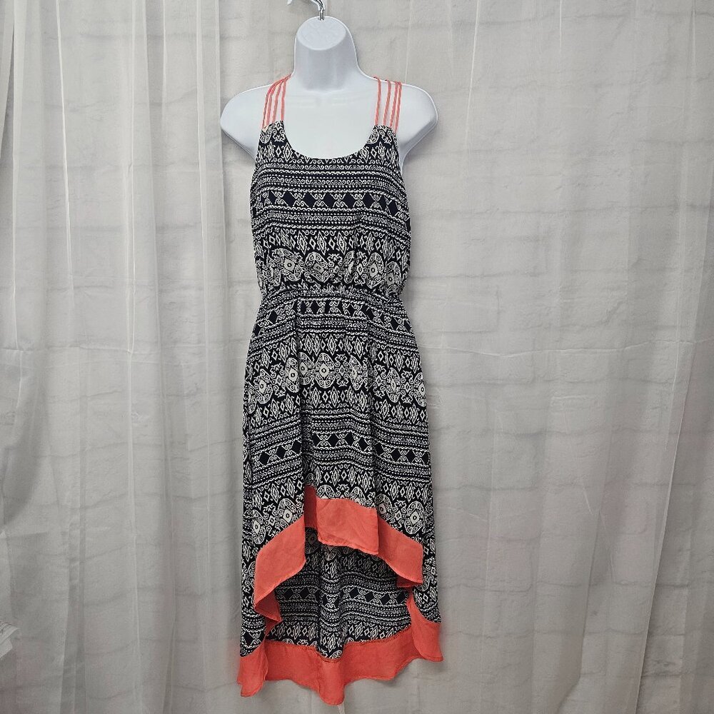 Umgee Dress Navy Blue Orange Sleeveless Midi Maxi Hi-Low Boho M